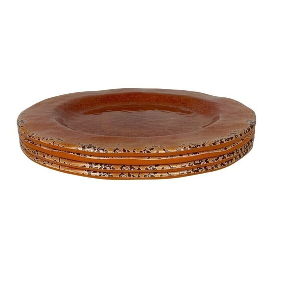Pier 1 Carmelo Salad Luncheon Plates Set of 4 Orange Crackle Melamine Rustic - Picture 1 of 6